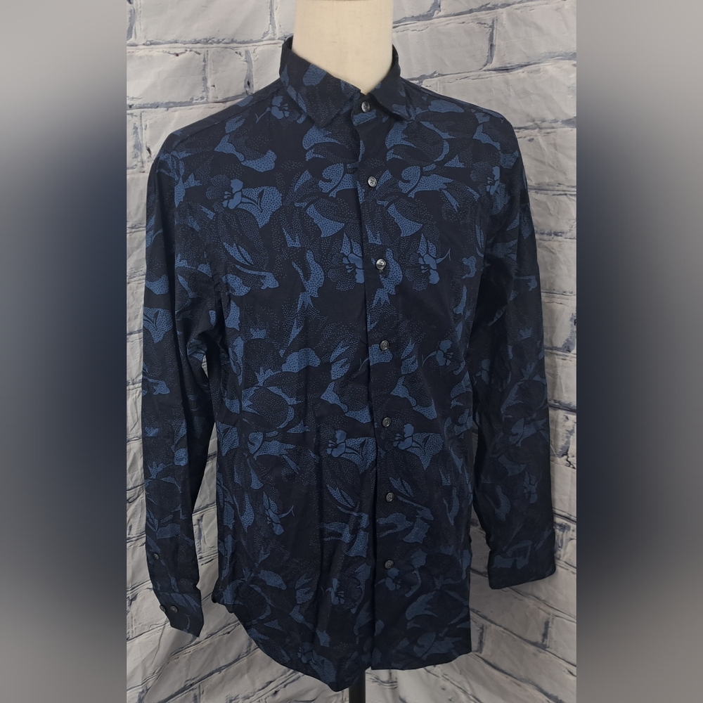 Ted Baker Men's Button Down Shirt Floral Flowers Africa Kenya Blue Size Large - Picture 4 of 12